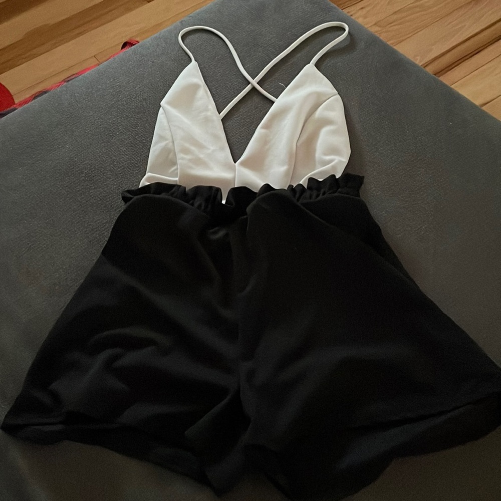 Black and white backless romper